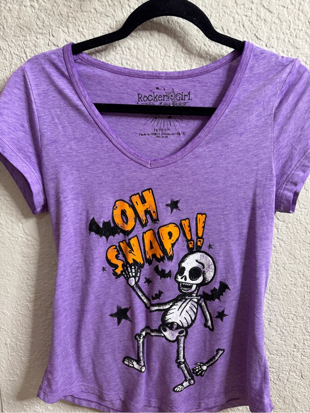 Halloween oh Snap Purple Short-Sleeve Tee with Orange & Black Skeleton Graphic